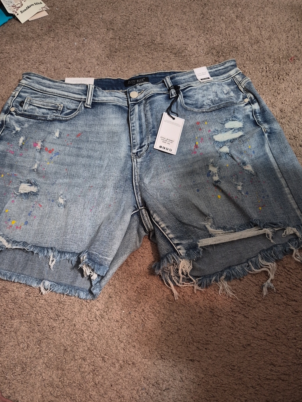 Judy Blue Light Blue Distressed Paint-Splatter Denim Shorts